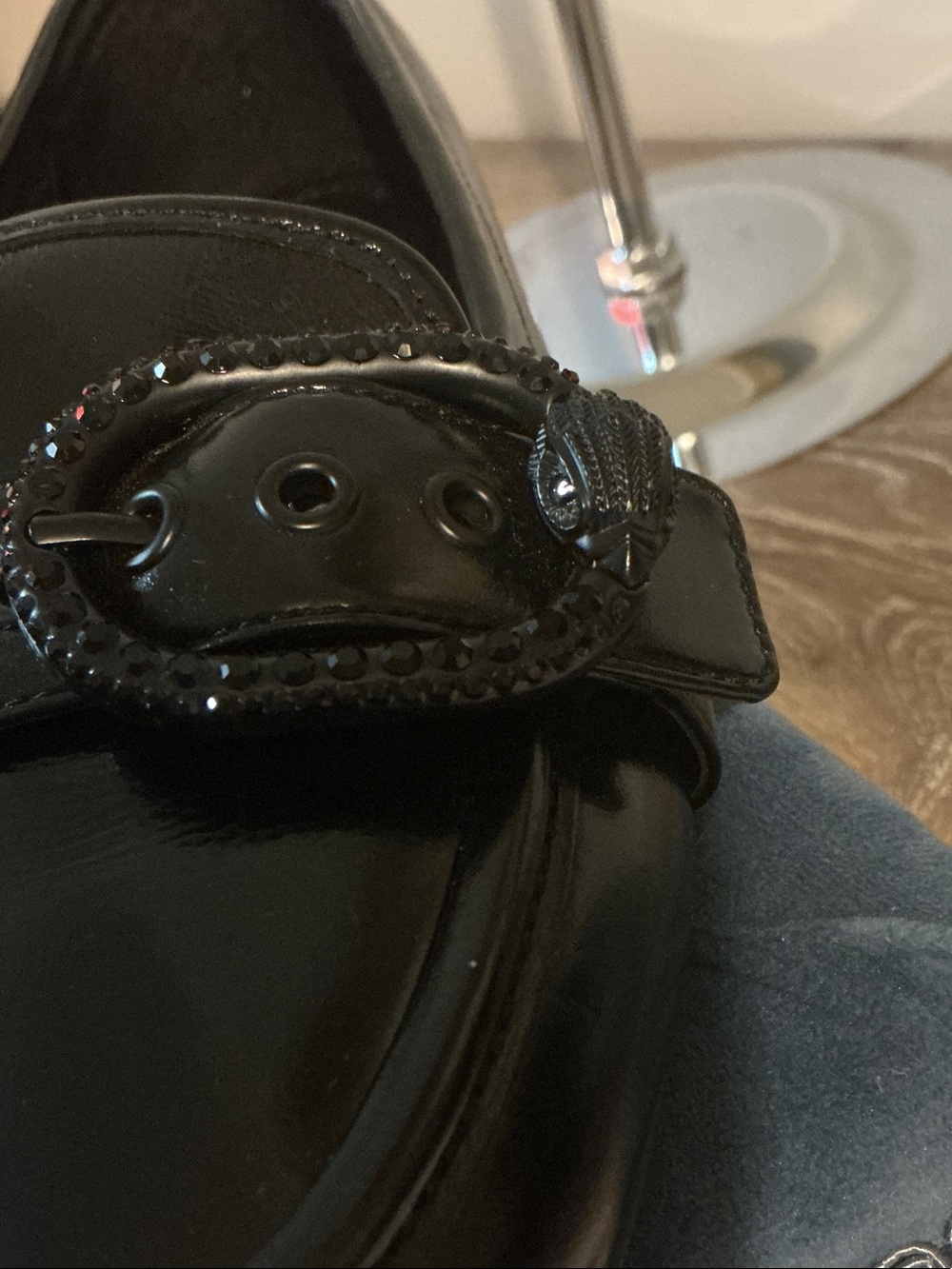 Kurt Geiger Mayfair Loafers Black Patent Leather Crystal Embellished Eagle Sz 36 - Picture 3 of 10